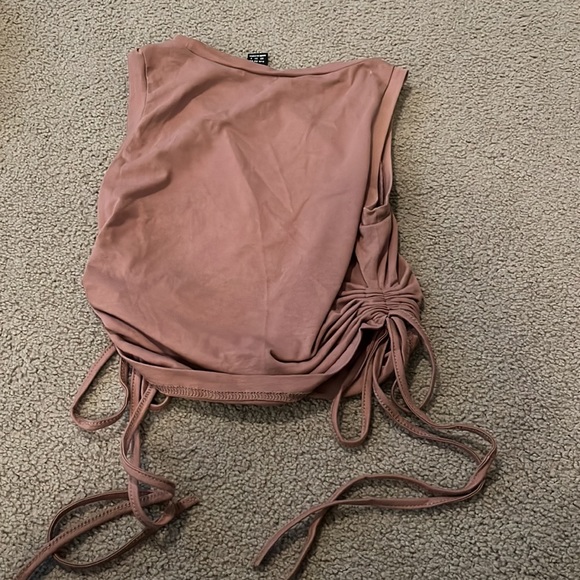 shein brown cropped tank top with side ties - Picture 3 of 3